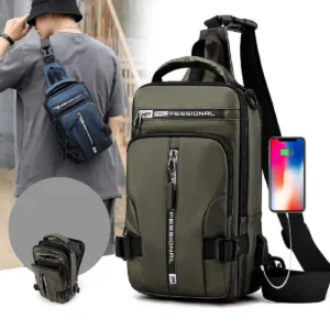 Bolsa Mochila Tiracolo -  Impermeável com Porta USB - Multifunção e Grande Capacidade