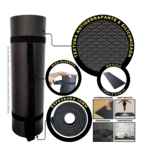 Tatame Esteira Para Yoga Exercícios Físicos Preto 1,80m x 53cm x 10mm RDJ