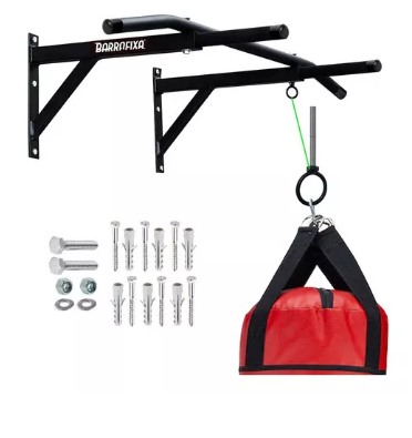 Barra Fixa de Parede para taf e treino em casa cor preto com suporte de saco de pancada